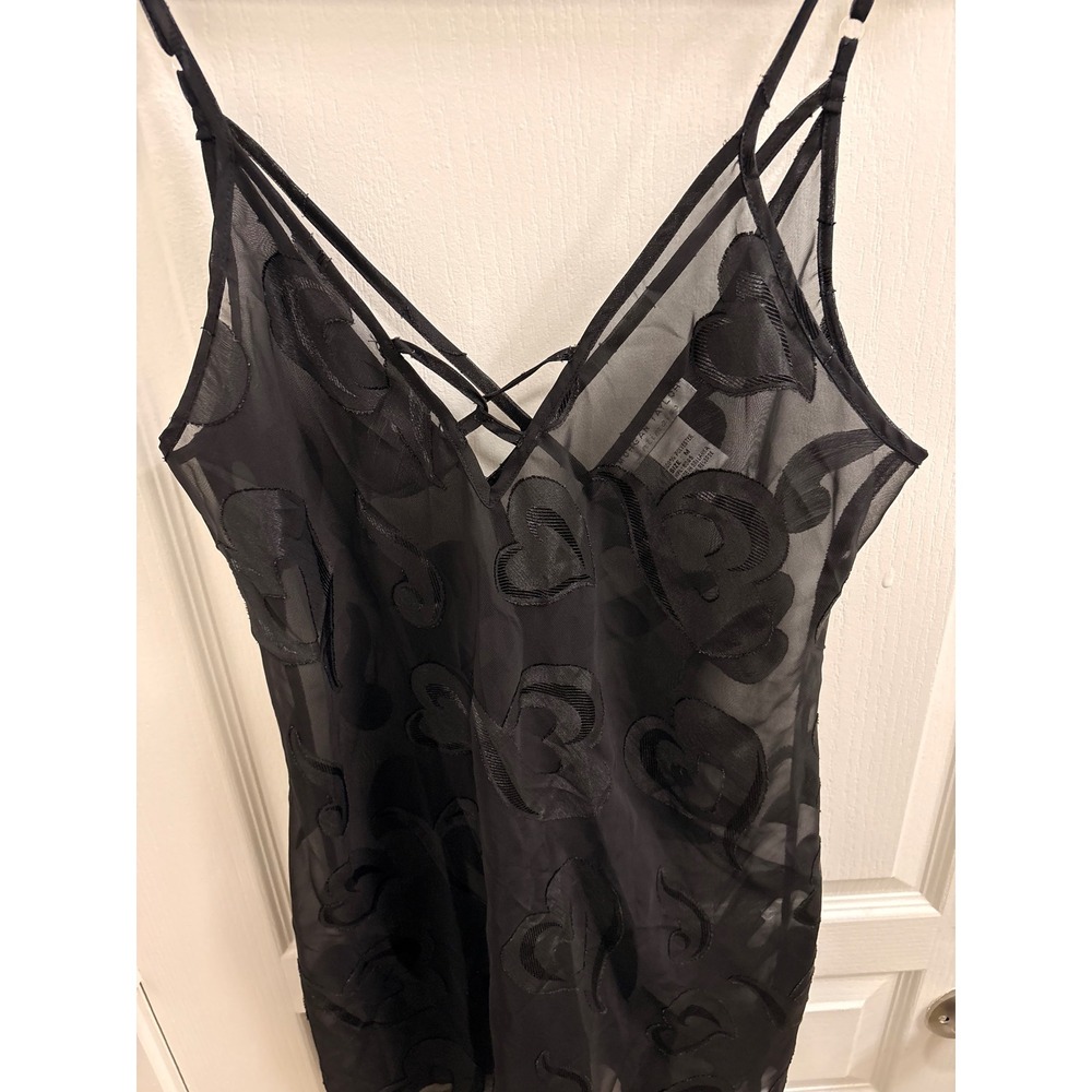 Morgan Taylor Intimates Black Sheer Heart Burnout Chemise Nightgown Womens M - Picture 3 of 4